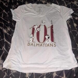 NWT Disney 101 Dalmatians Junior's XXL/15 Top V-Neck T-Shirt White Graphic Tee